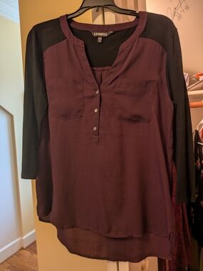 Express Two-Tone Plum and Black Henley Tunic